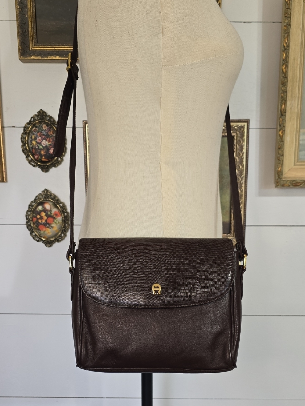 Vintage Etienne Aigner Dark Burgundy Leather Crossbody / Shoulder Bag